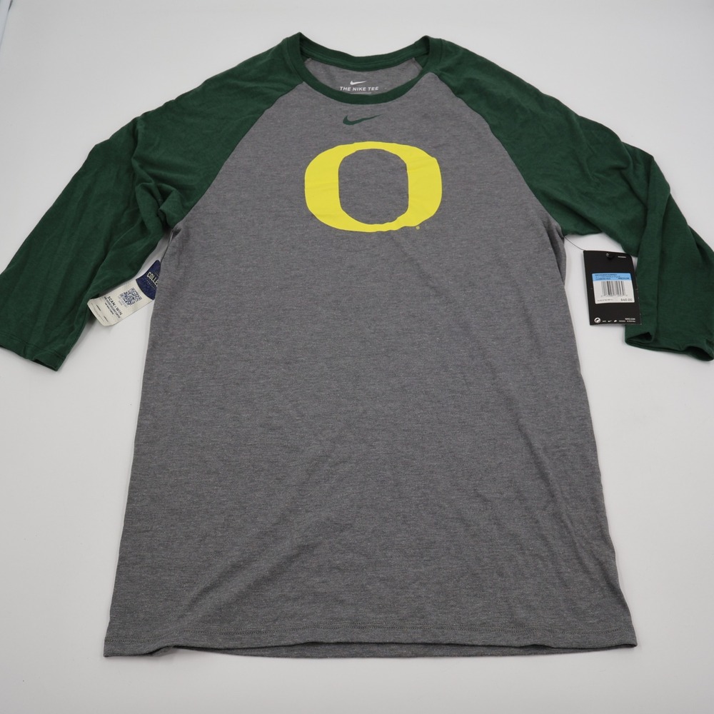 Nike‎ Oregon Ducks Raglan T-Shirt Mens Medium Gray Green 3/4 Sleeve 563992-02K